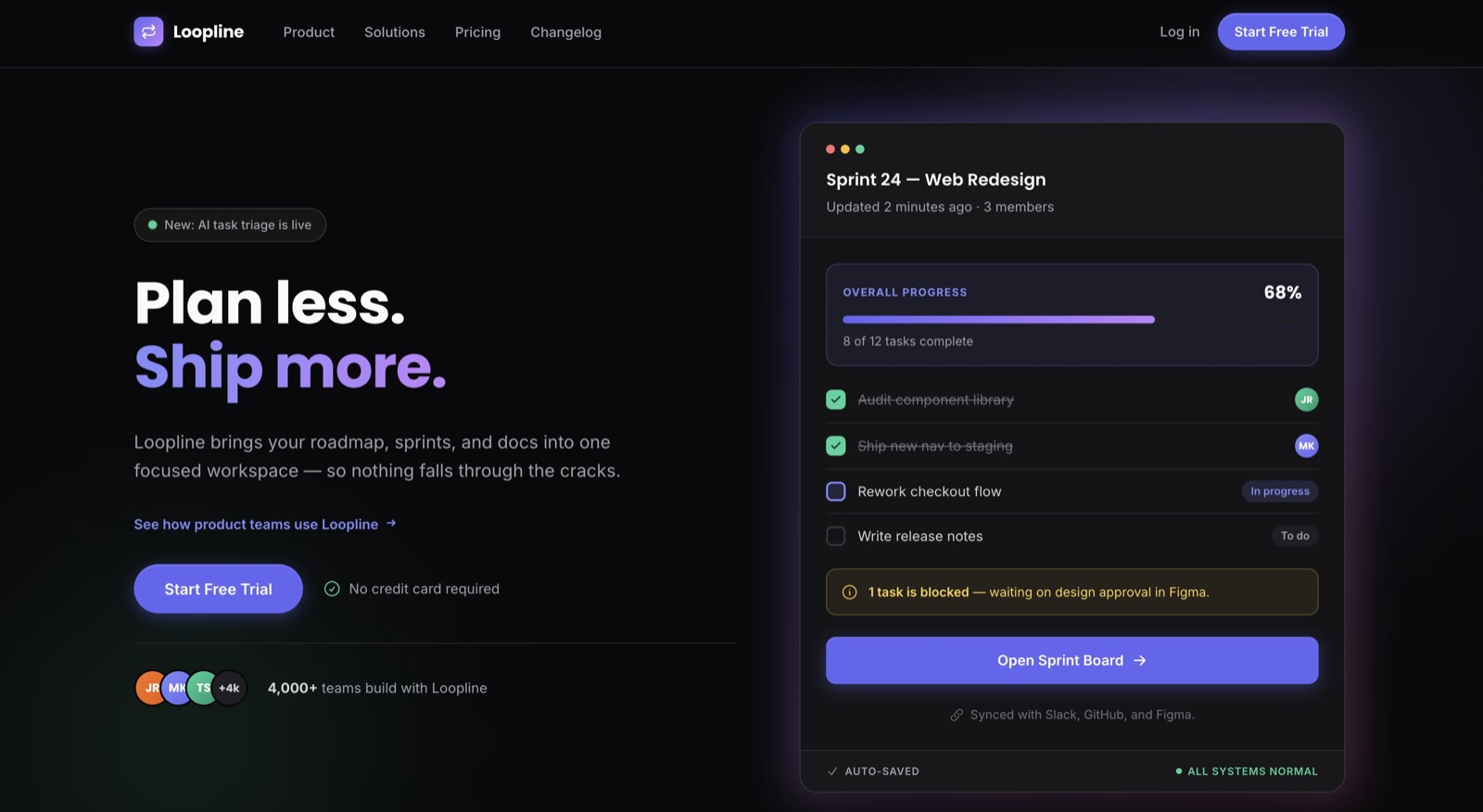 A generic AI-generated landing page with a dark gradient background and purple accent colors